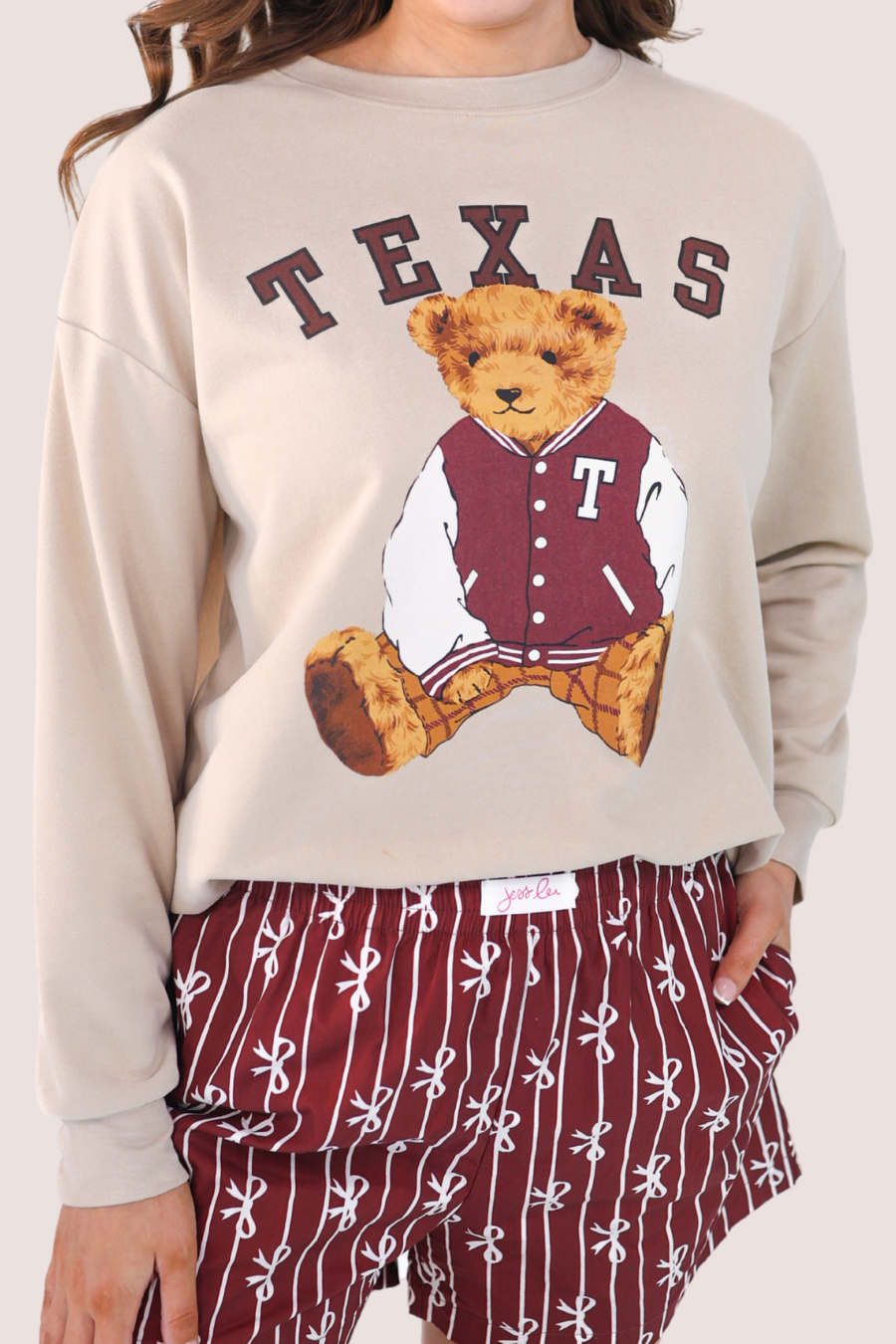 Neutral Benny The Bear Texas Pullover- Maroon for wholesale on Faire7