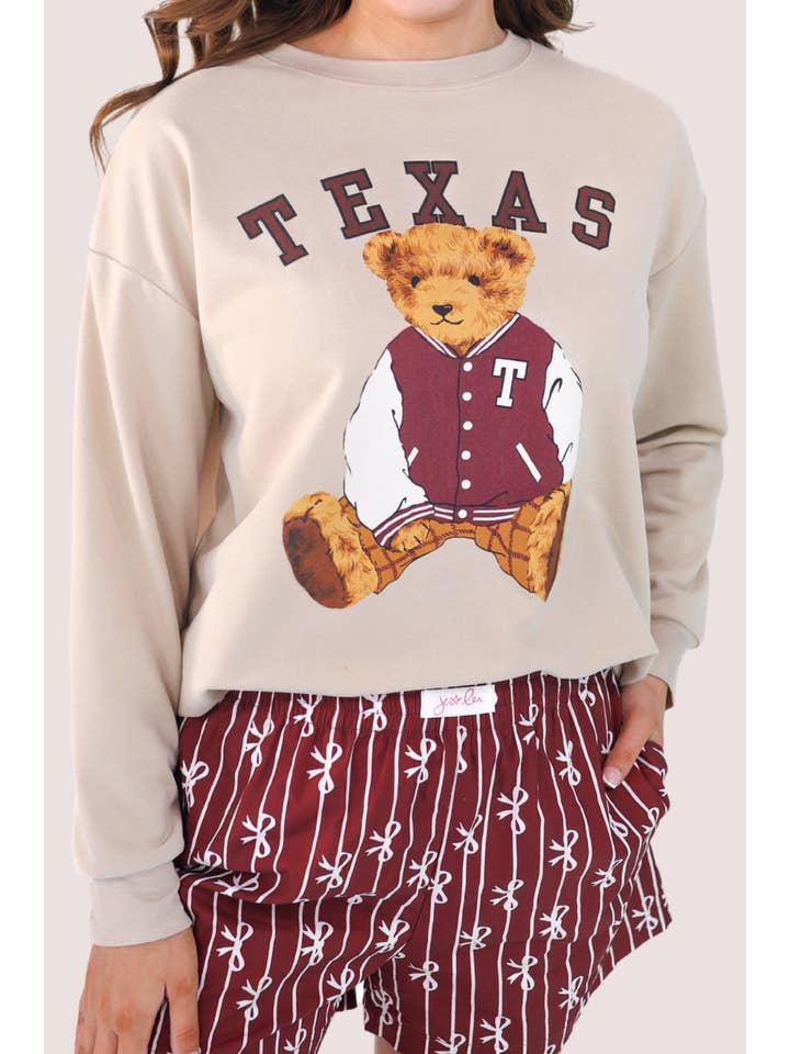 Neutral Benny The Bear Texas Pullover- Maroon for wholesale on Faire7