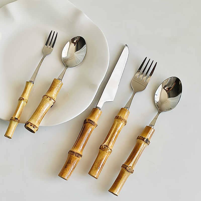 HanNicara – wholesale Assorted cutlery set – 304 Stainless Steel Bamboo Handle Cutlery M25W2828