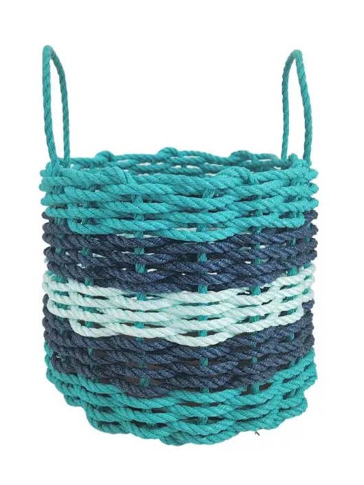 Five Stripe Rope Storage Basket Teal, Navy Blue & Seafoam for wholesale by Little Salty Rope