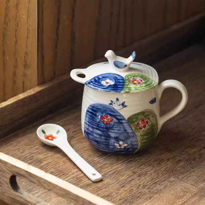 Mug en céramique Mino-yaki avec cuillère pour la vente par MinoCraft