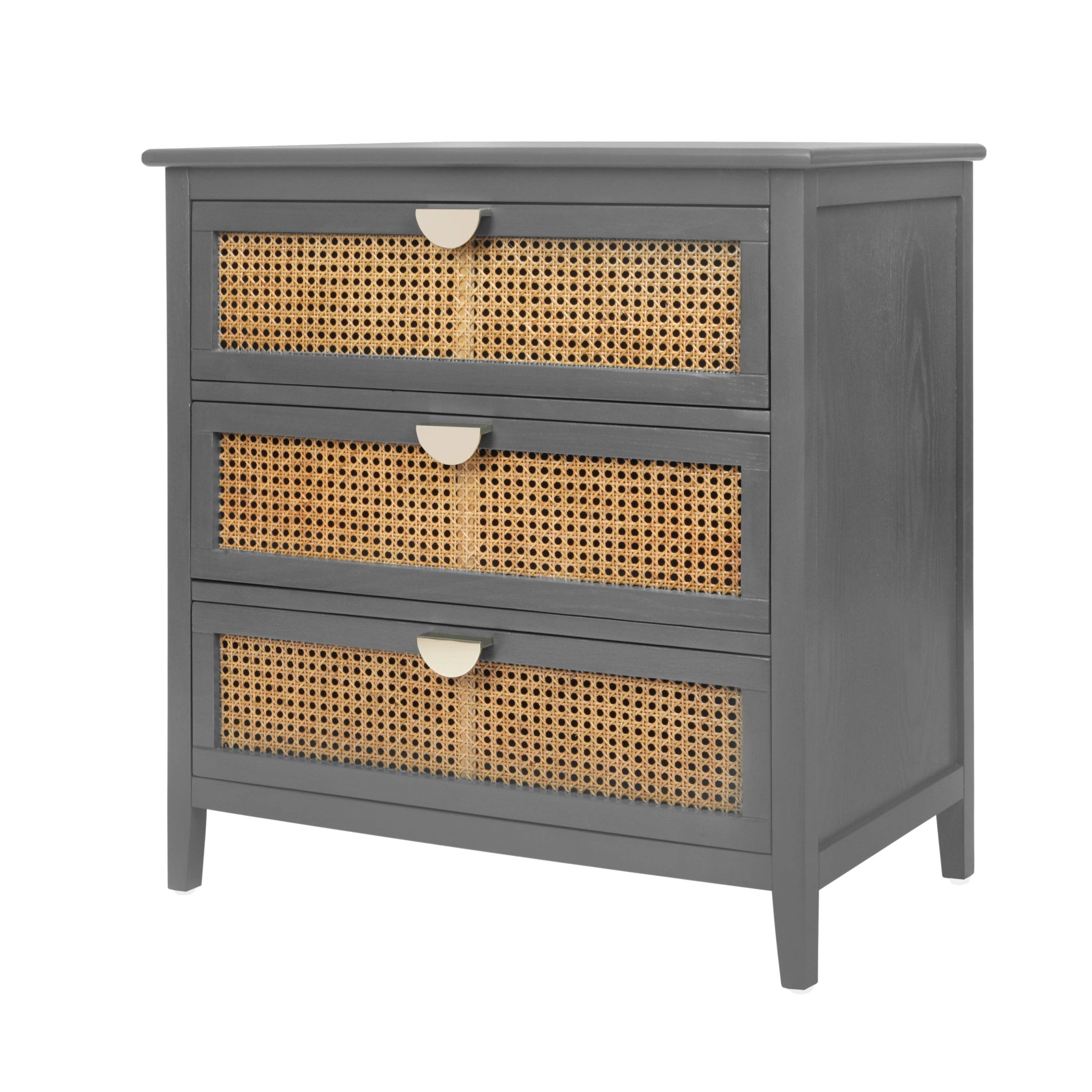 39F Inc. - Wholesale Cabinet - Gray 3-Drawer Cabinet with Natural Rattan Fronts7