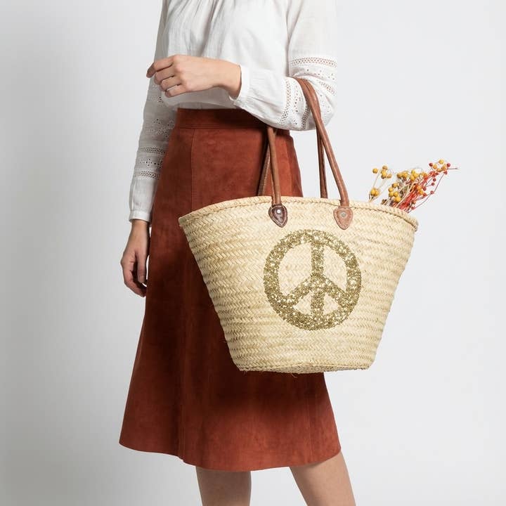 Melecraft - Wholesale Beach Bag - Peace Sign straw bag, french market basket9