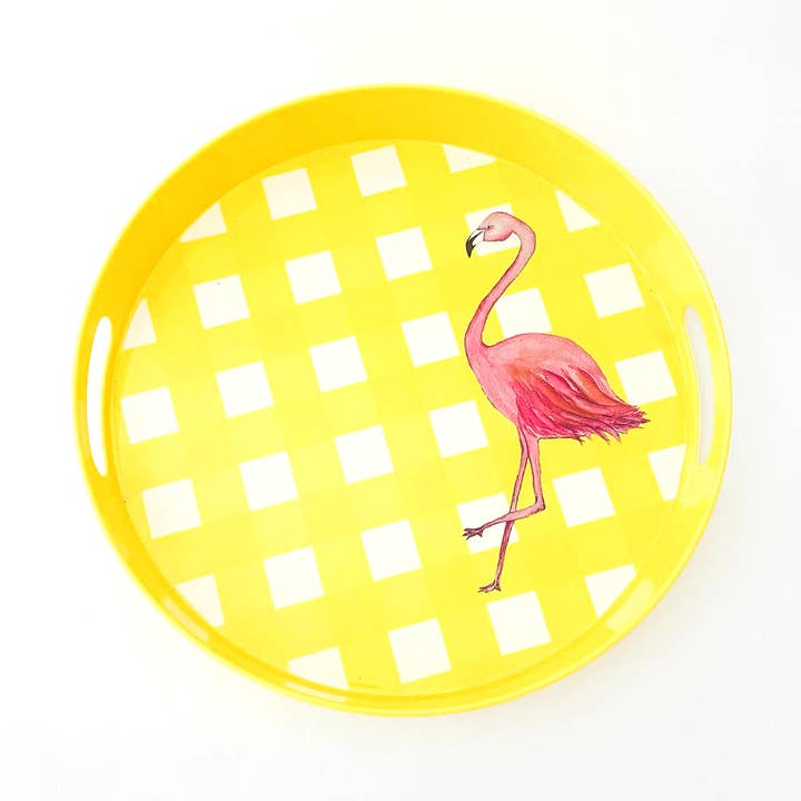 Flamingo Yellow Melamine Serving Tray with Handles | Fun Pool & Patio Decor for wholesale by Sprinkles & Confetti Party Supplies