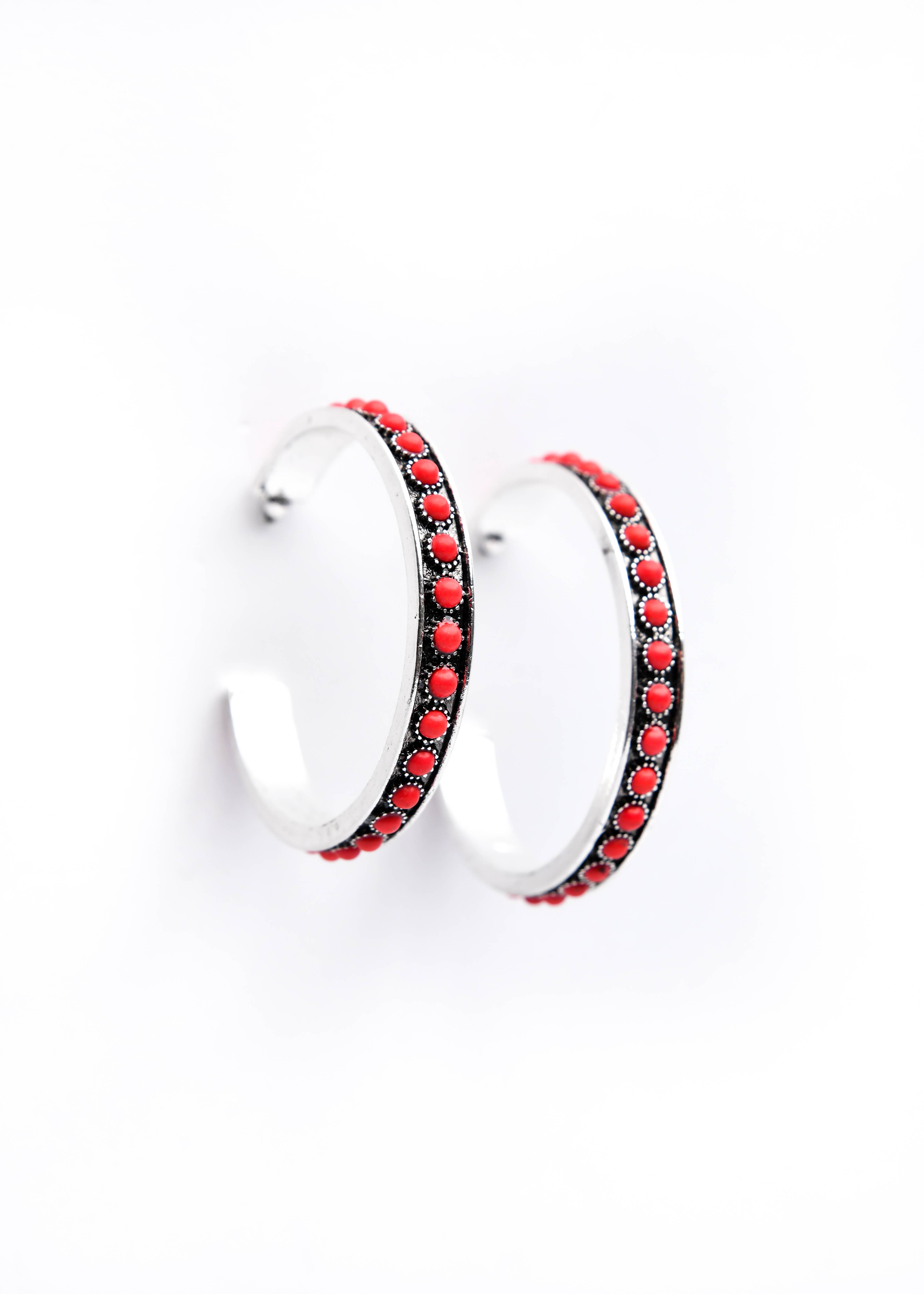 West & Co. - Wholesale Hoop Earrings - Burnished Silver and Red Hoop Earring2