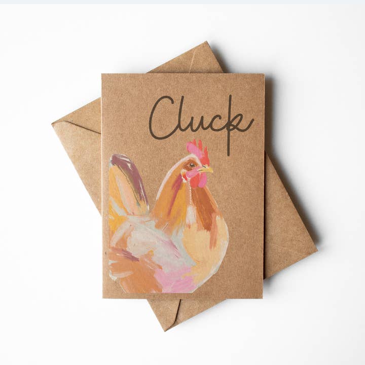 Cryptic Paper Co. - Wholesale Everyday Greeting Card - Cluck Chicken Brown Kraft Paper Rustic Farm Greeting Card