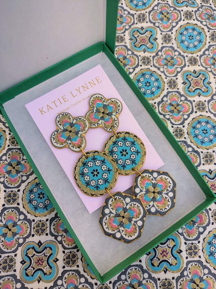Sharon Statement Earring for wholesale by Katie Lynne - Vintage Textile Jewelry