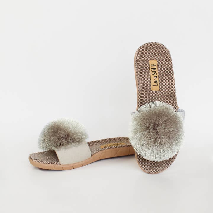 La-a SOLE - Wholesale Slides - Women's - Pom Pom Slides | Silver1