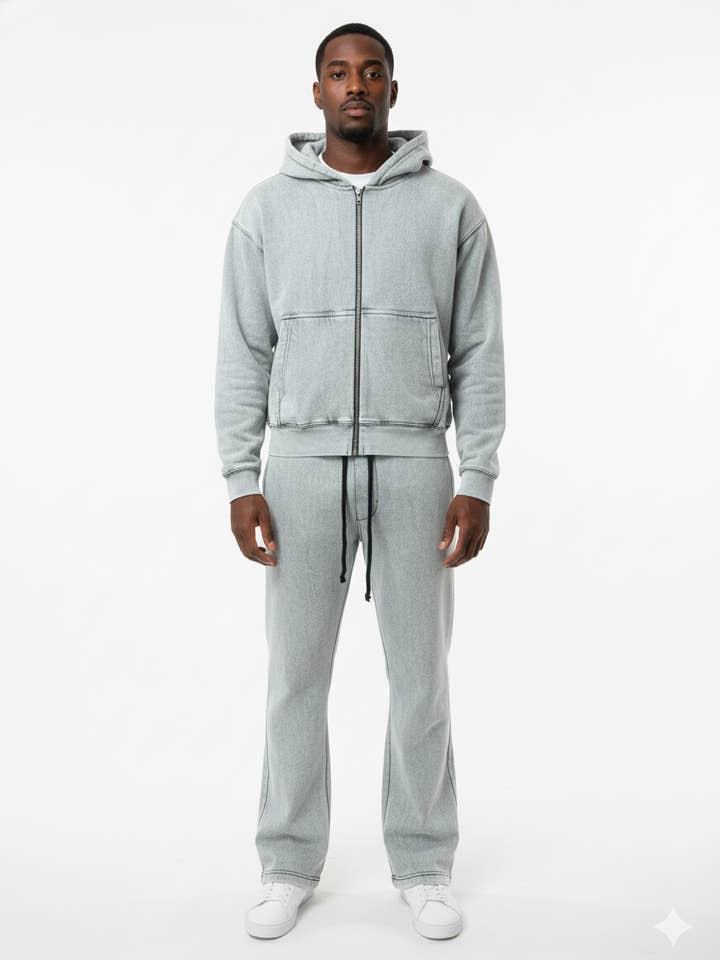 Unisex Fleece Zipper Hoodie Set with Straight Pants for wholesale by TJ Clothing NY