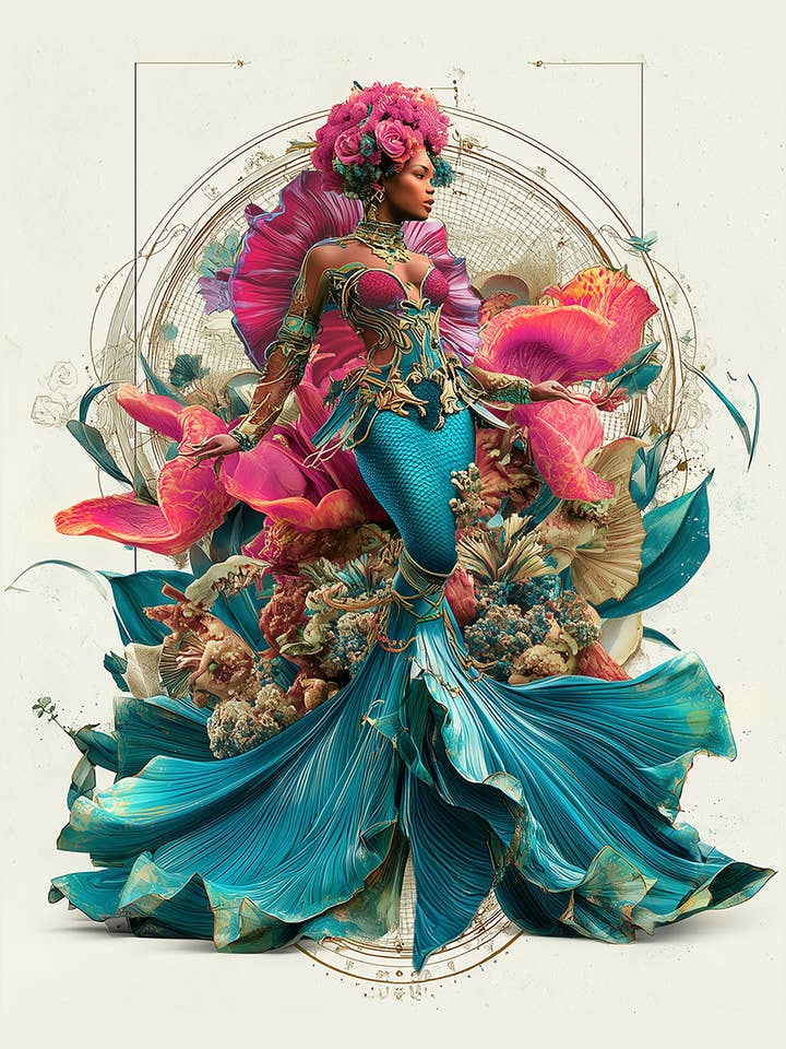 Maximalistisk sjöjungfru "Kai" konsttryck - 8"x10" konstverk för wholesale av Mowbi