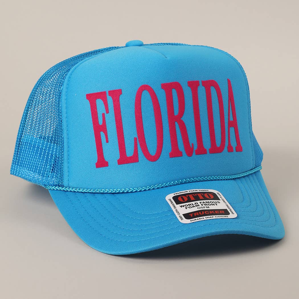 Fashion City - Wholesale Trucker Hat - Unisex - FLORIDA Text Printed Mesh Back Foam Trucker Hat5
