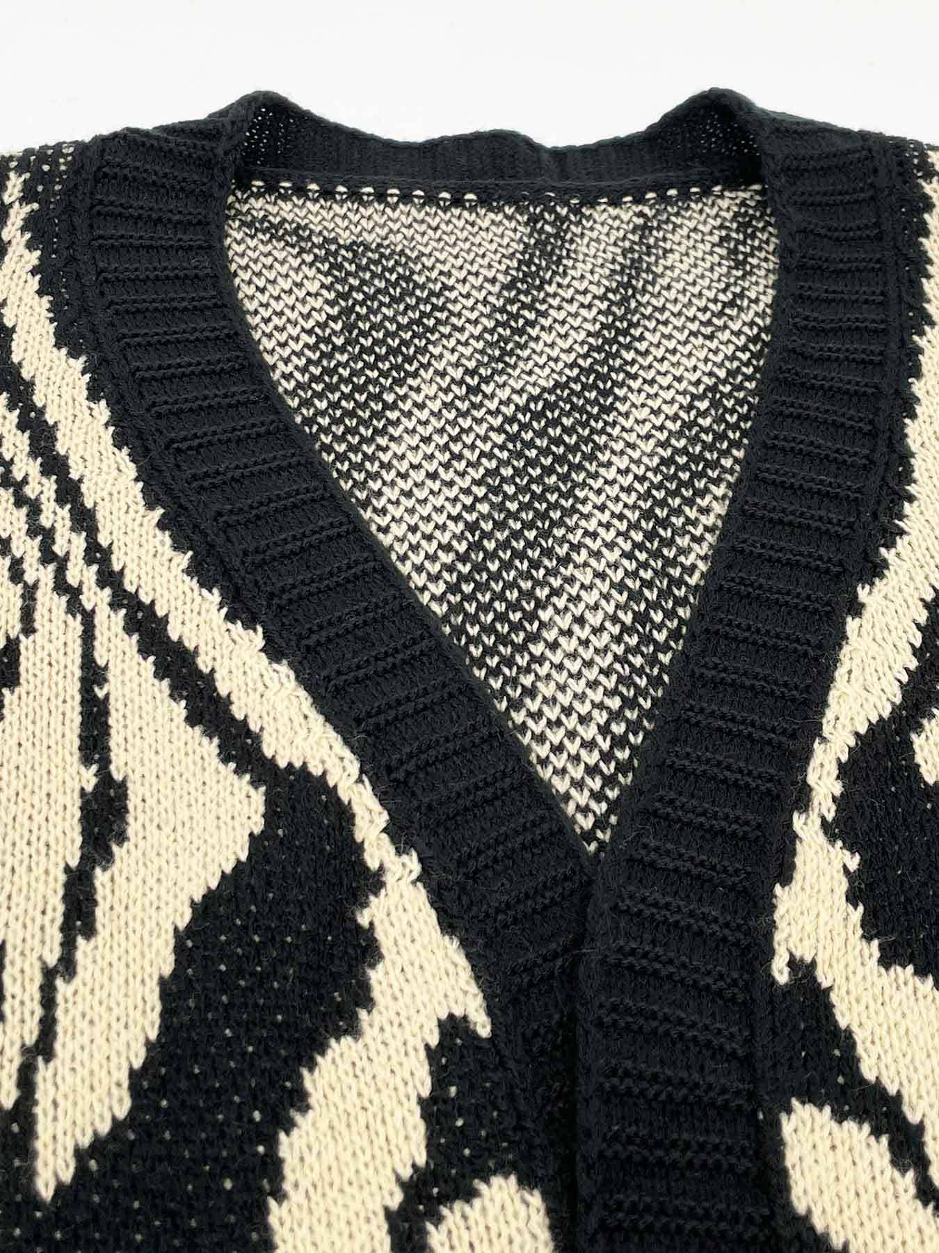 BLACK V-neck zebra print long unbuttoned cardigan for wholesale on Faire8