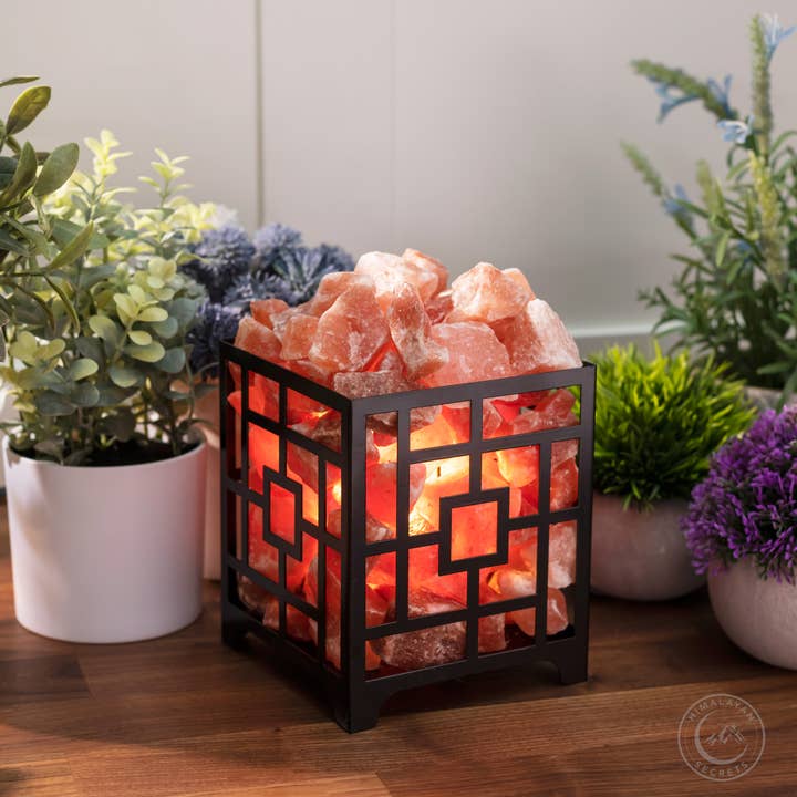 Himalayan Secrets - Wholesale Accent/Desk Lamp - Himalayan Salt Square Basket Lamp
