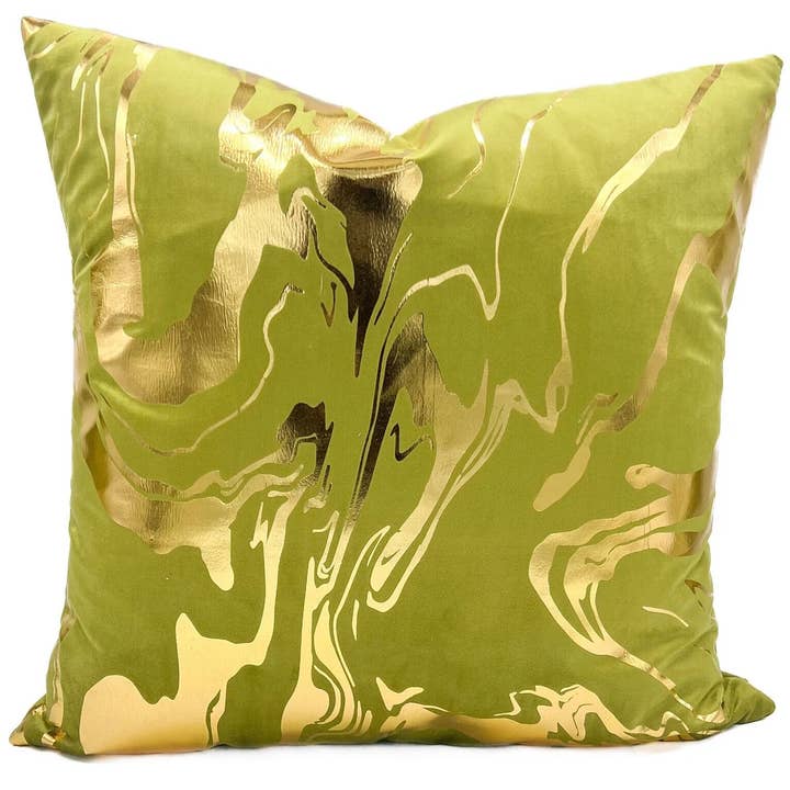 Guldfolie marmor på olivengrøn fløjl for engroshandel hos Rachel Brooks Design, LLC