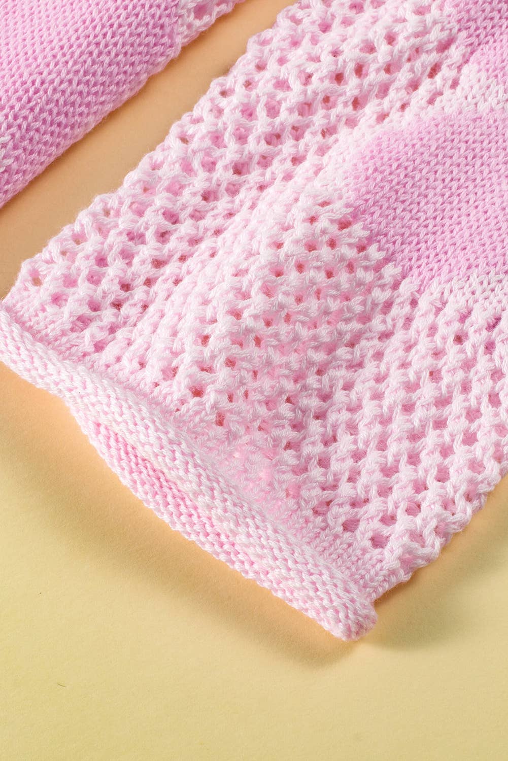 Light Pink Big Flower Hollowed Knit Drop Shoulder Sweater for wholesale on Faire6