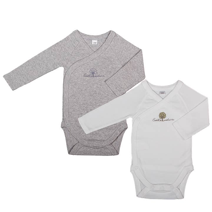 Pack of 2 Long-Sleeved Bodysuits Grey/White 6 months for wholesale by Eveil et Nature