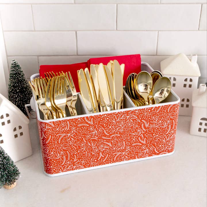 Holiday Floral Tin Utensil Caddy for wholesale by 1canoe2 | One Canoe Two Paper Co.