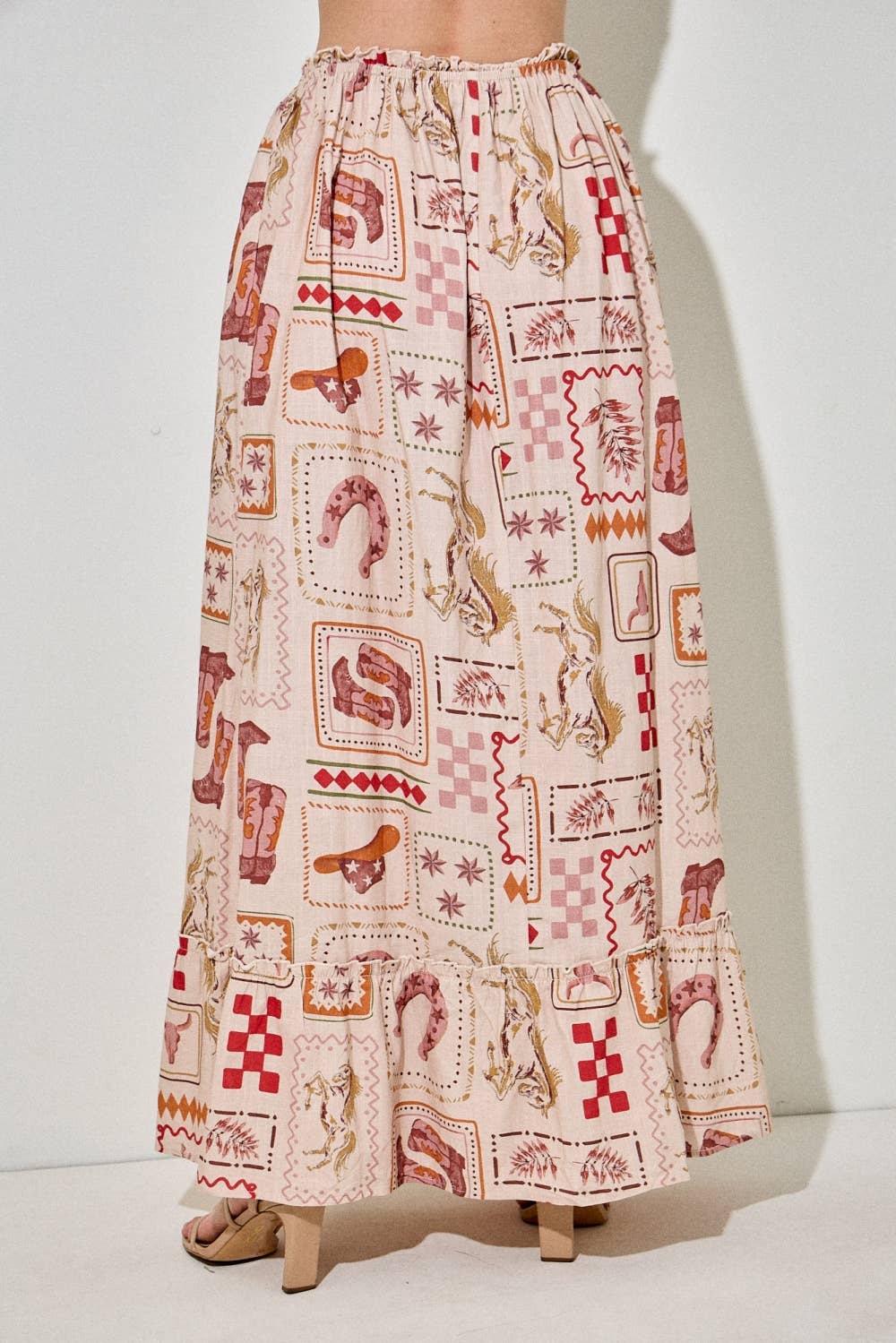 TAUPE MULTI WESTERN MAXI SKIRT for wholesale on Faire2