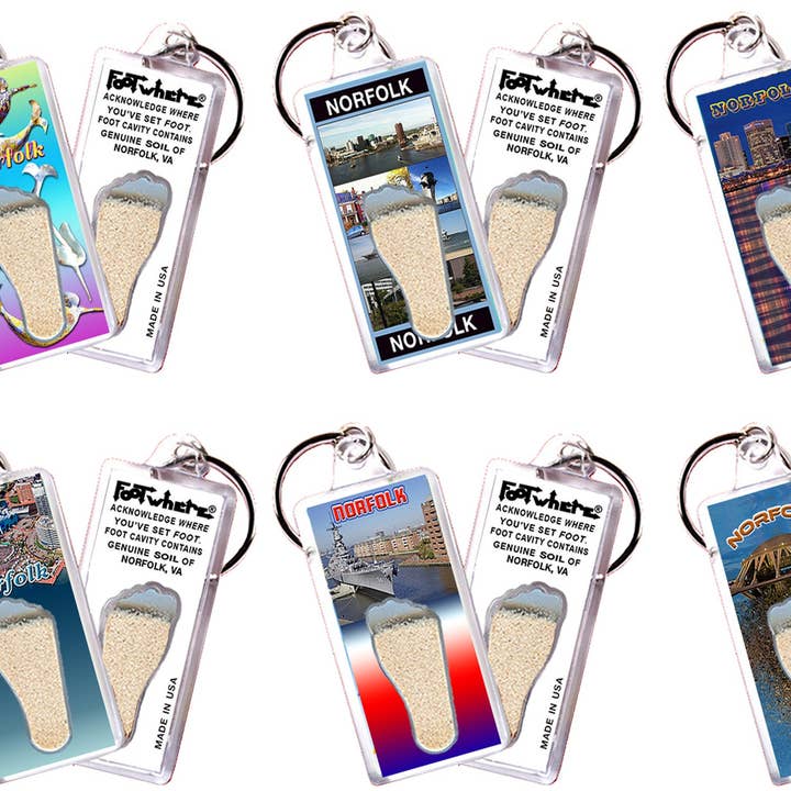 Norfolk FootWhere® Souvenir Keychain. 72 pieces/6 assorted styles. for wholesale by FootWhere- USA Group, Inc.
