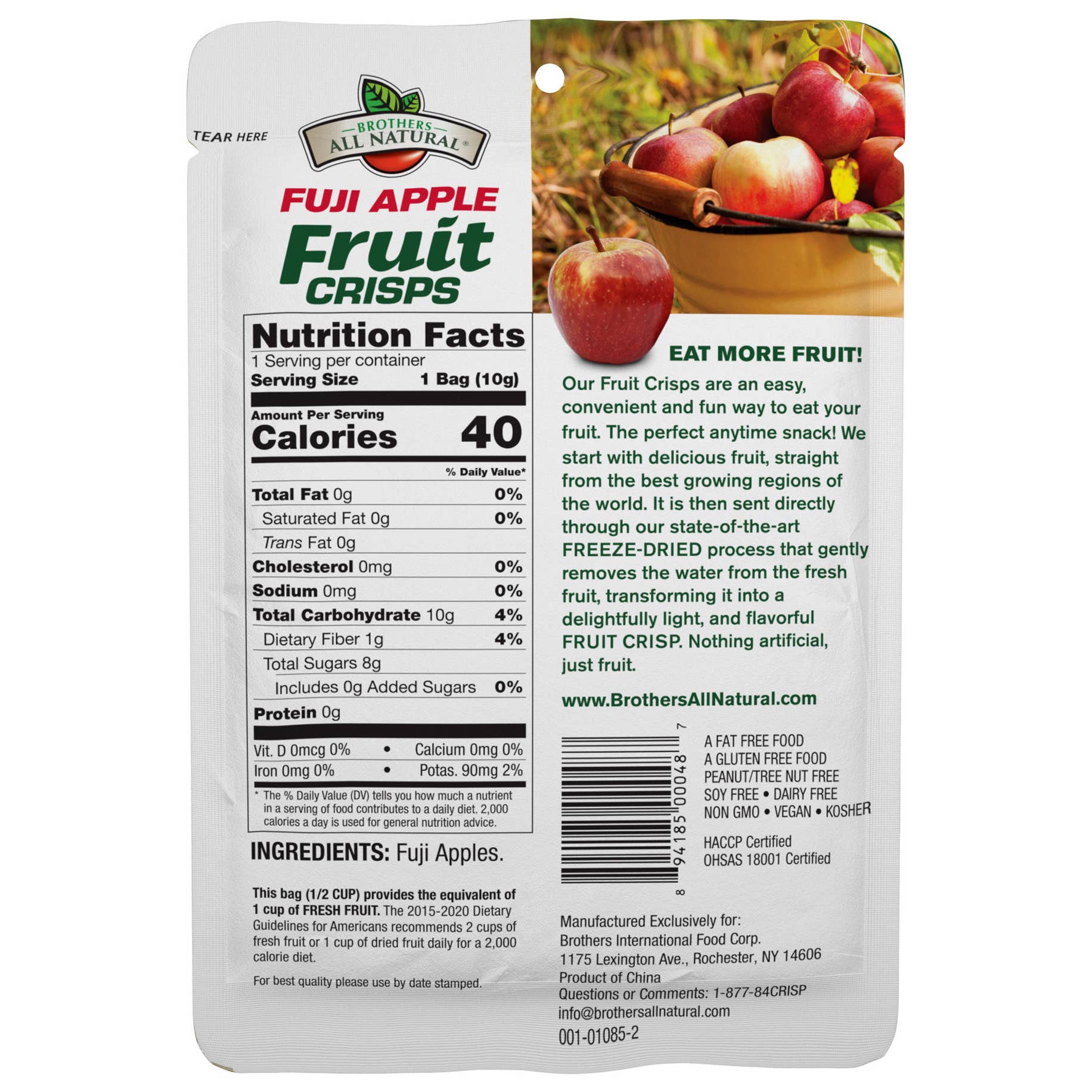 Brothers All Natural - Wholesale Dried/Dehydrated Fruit - Freeze-Dried Fuji Apple Fruit Crisps (½ cup bags)3