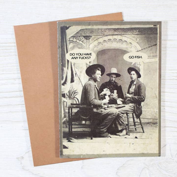 Bad Betty Greeting Co. - Wholesale Everyday Greeting Card - Do You Have Any Fucks? Go Fish - Funny Antique Card