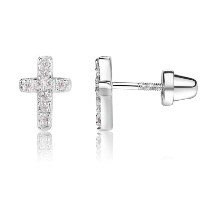 Cherished Moments – Großhandel Ohrringe – Kinder – Sterling Silber Taufkreuz CZ Ohrringe Babytaufe Geschenk0