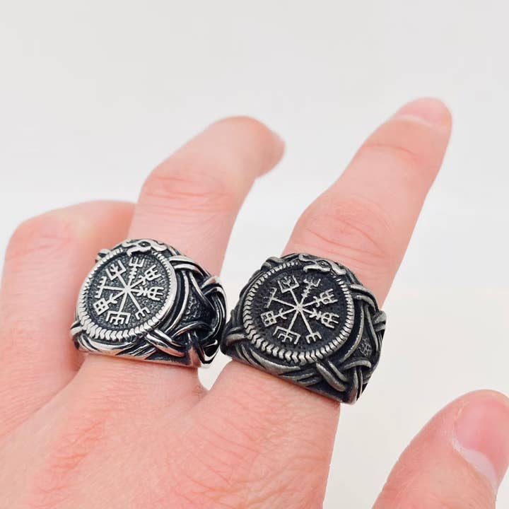 Mio Queena - Vendita all'ingrosso Anelli con sigillo - Anello da uomo Viking Compass in acciaio inossidabile - MJ/MR6