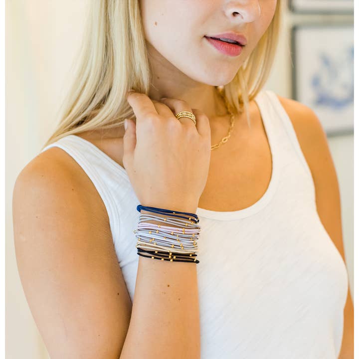 erin gray - Wholesale Hair Tie - 3mm Gold Water Pony Waterproof Bracelet Hair Bands in Light Blue and White(#4)4