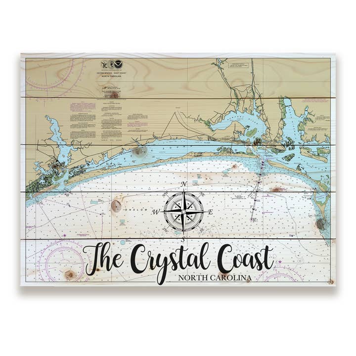 The Crystal Coast, NC 18x24 Wood Pallet Map for wholesale by Map Mom