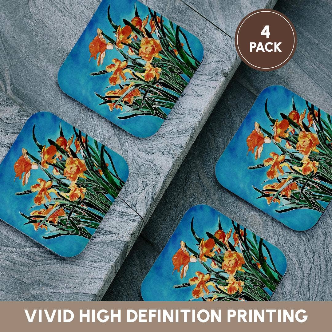 3dRose - Wholesale Coasters - 3dRose, Blooming Golden Daffodils Bold Line Art, Coaster12