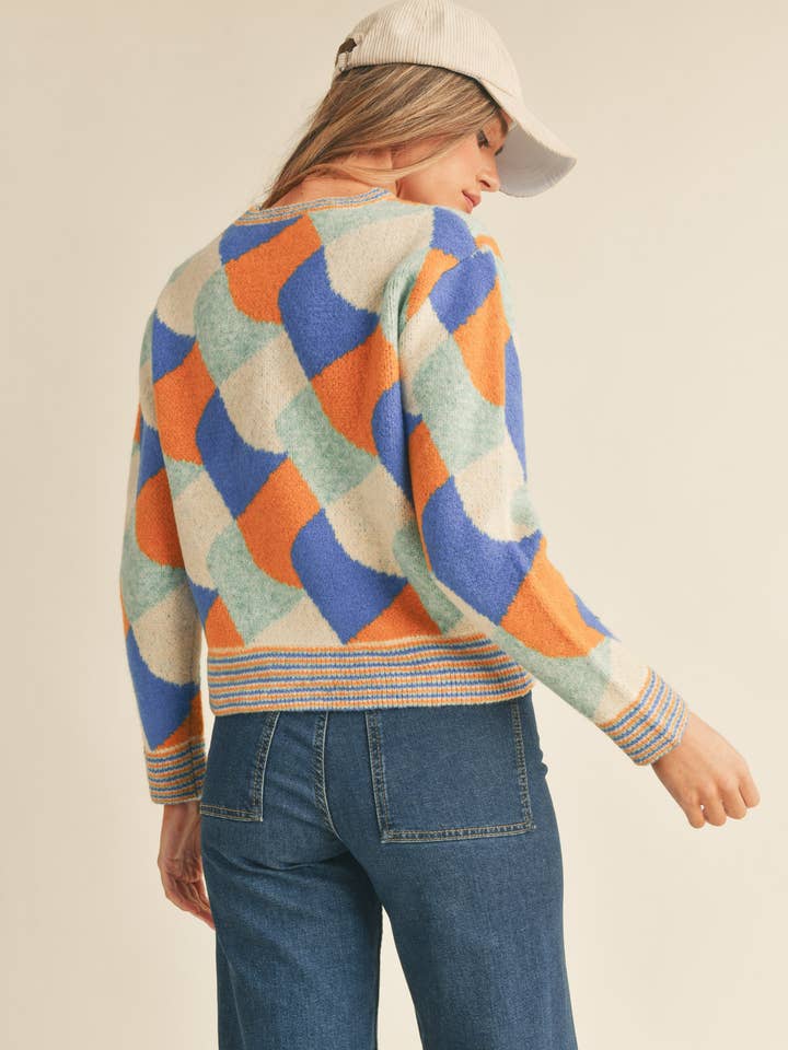 &MERCI - Wholesale Knit Sweater - Women's - COLORFUL ABSTRACT KNIT SWEATER MSW102847