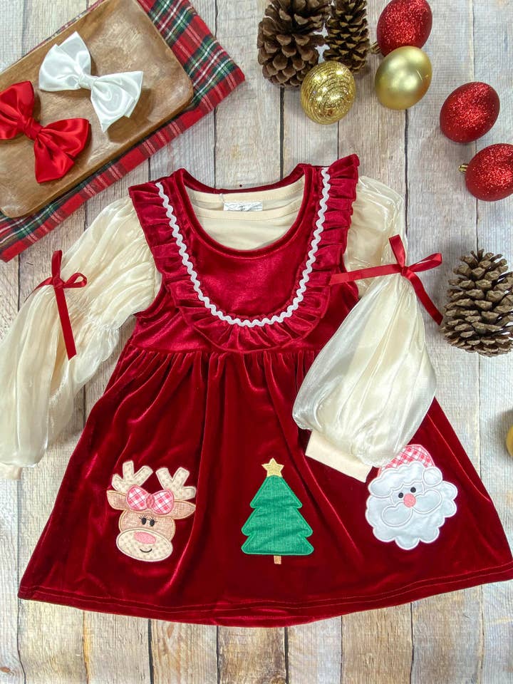 Jolly Red Velvet Smocked Dress for wholesale by The Hair Bow Company