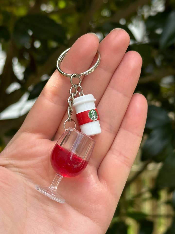 Wine Glass and Starb. Inspired Coffee Cup Keychain for wholesale by Arcfo Jewelry