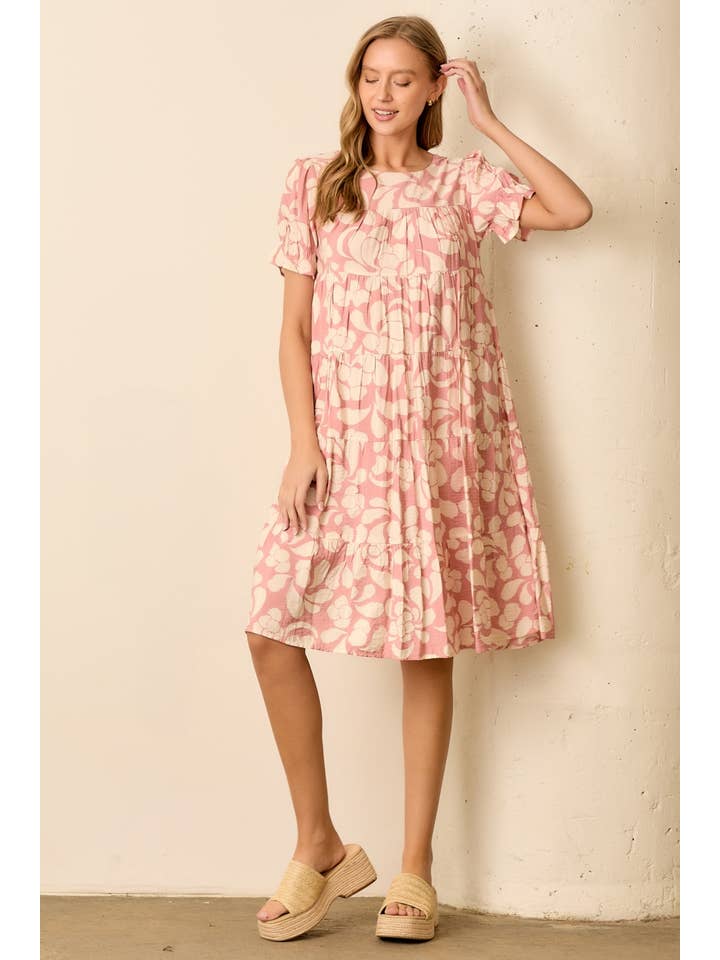 Polagram by Wellmade USA - Wholesale Dress - Women's - PRINTED ROUND NECK KNEE LENGTH DRESS