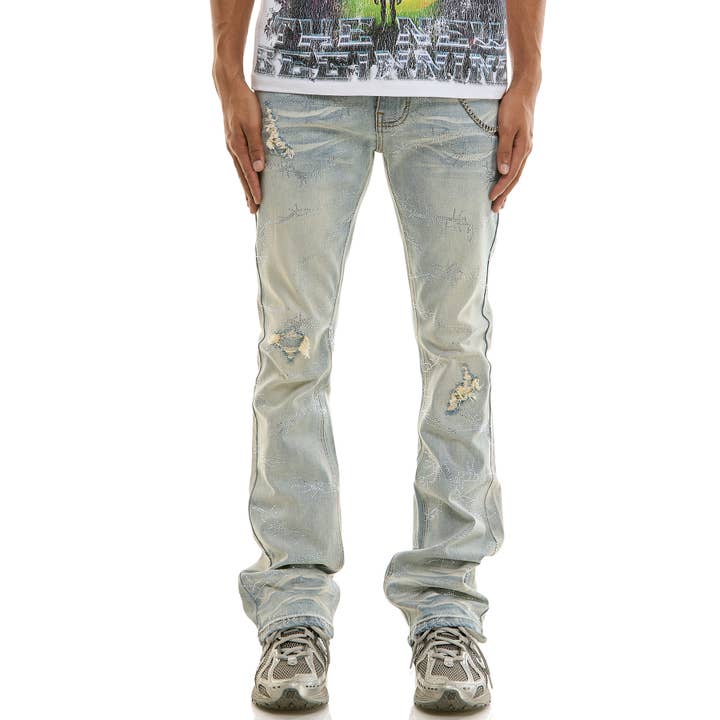 BARBED WIRE RHINESTONE FLARE JEANS for wholesale by KDNK