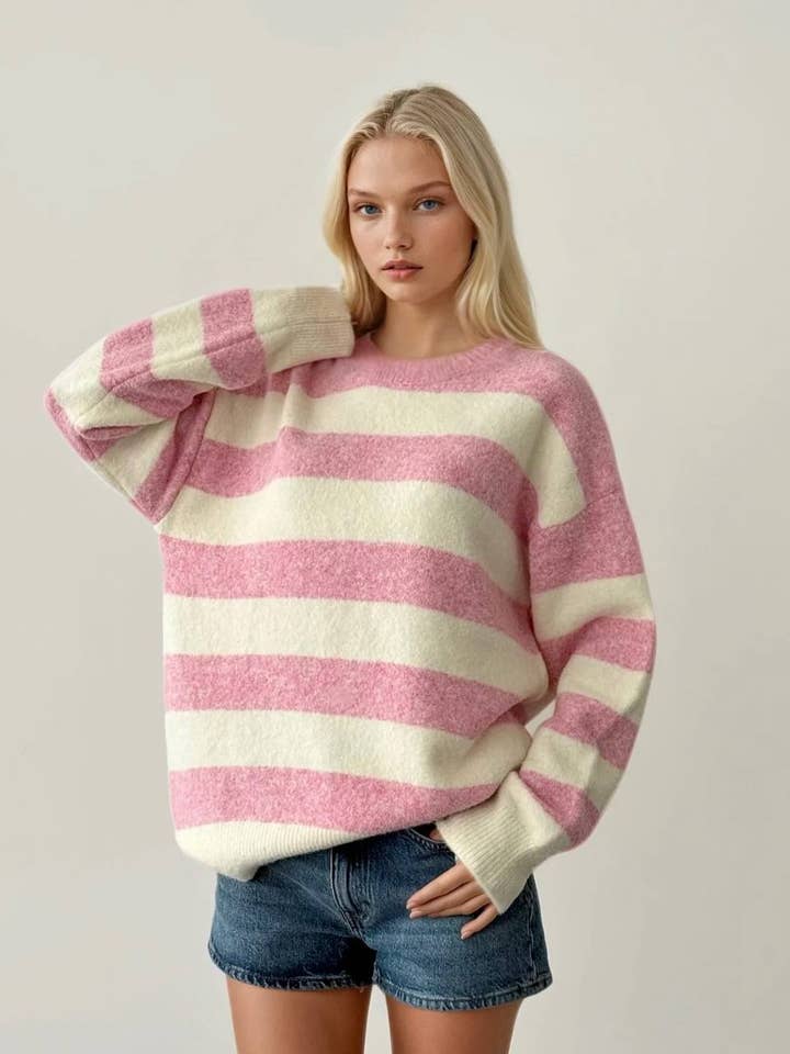 Anaz - Wholesale Knit Sweater - Women's - Bold Striped Sweaters0