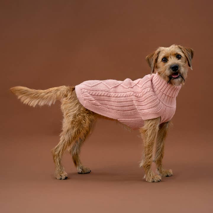 Blush Pink Aran Alpaca Dog Sweater for wholesale by Alqo Wasi