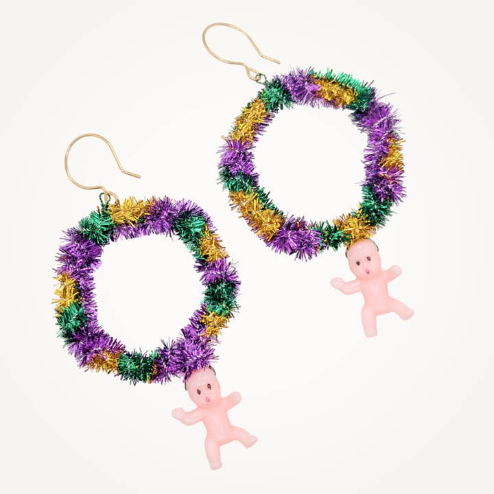 Mardi Gras Earrings King Cake for wholesale by Beatrixbell Handcrafted
