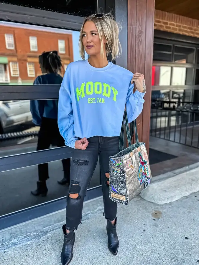 birdie - Wholesale Graphic Sweatshirt - Women's - Moody Est 7am Puff Cropped Graphic Crewneck1