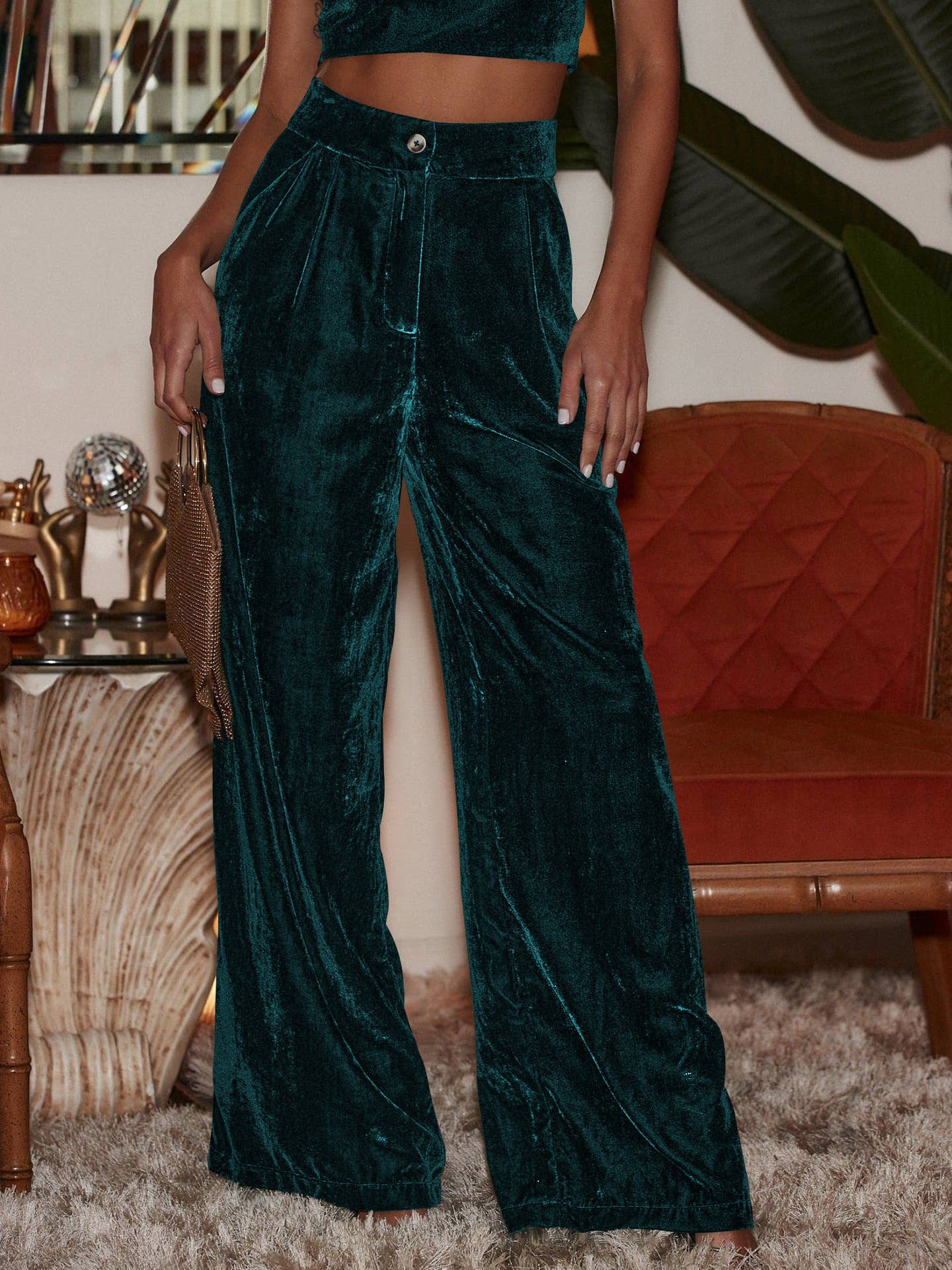 Sweetkama - Wholesale Pants - Women's - Solid Color Casual Style Wide Leg Velvet Pants GKBE00115