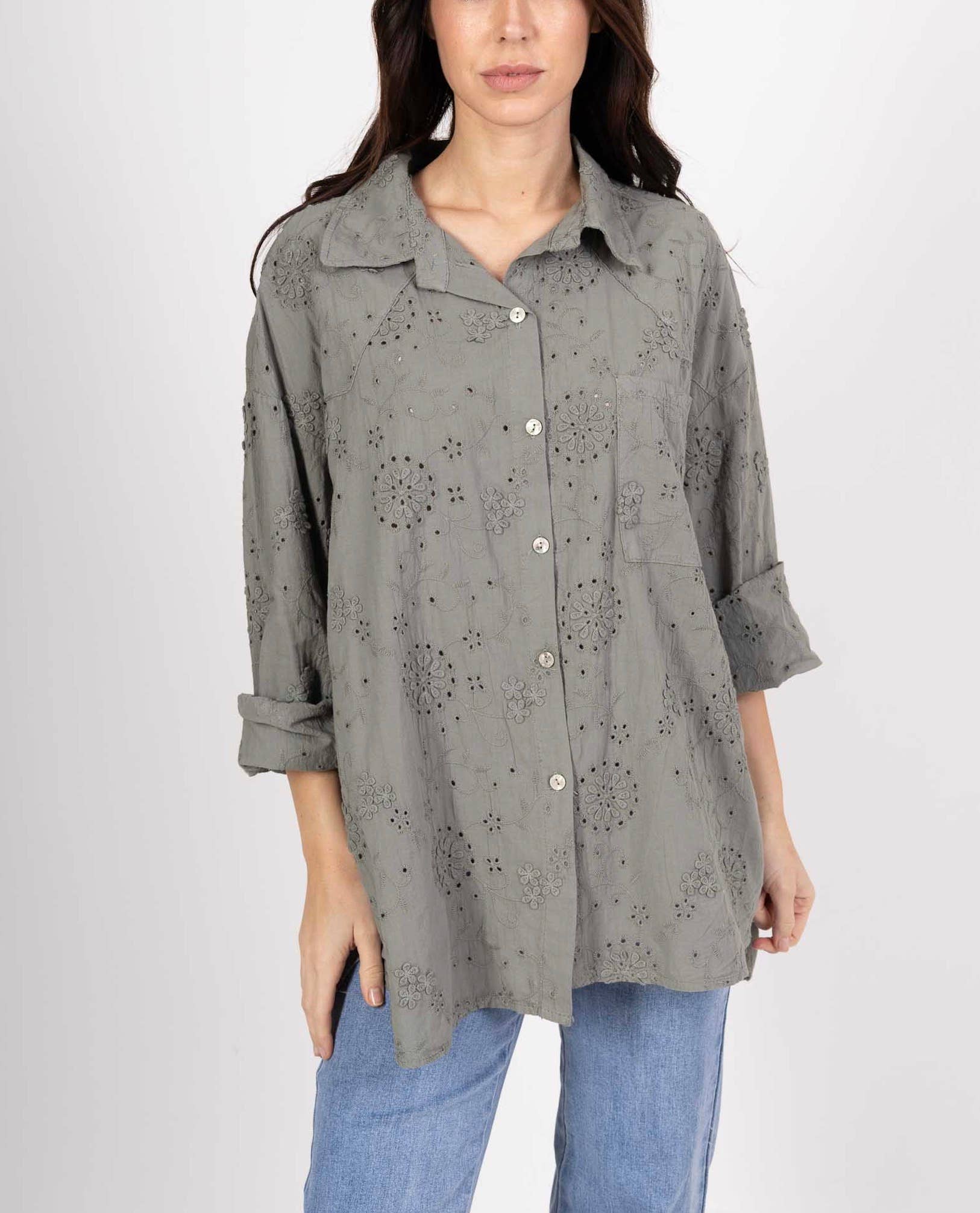 Happy look - Wholesale Shirt - Women's - Long-sleeve cotton shirt with 3D embroidery2