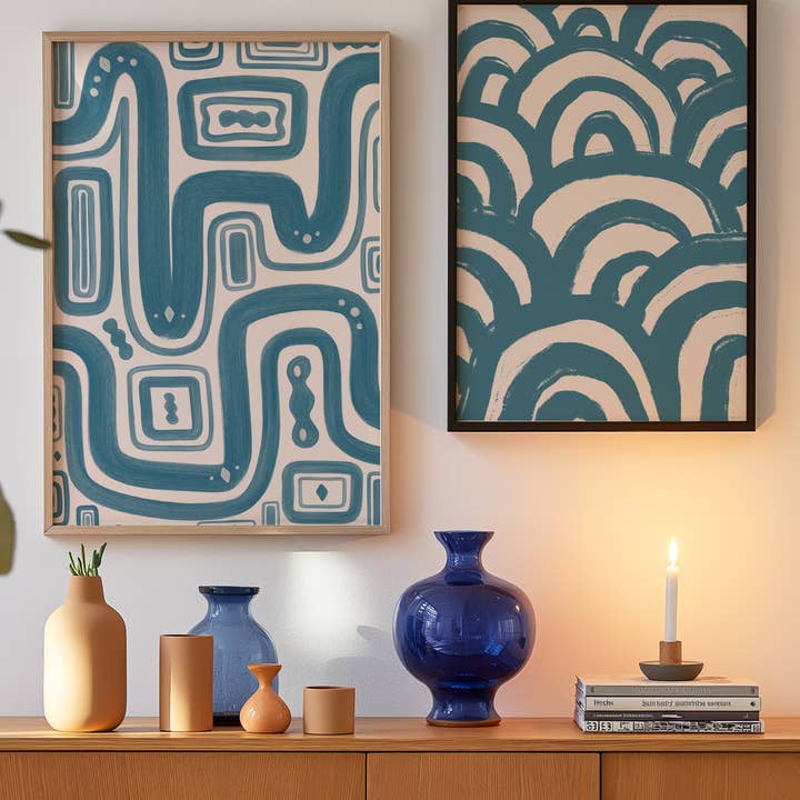 Blue Abstract Print Pair for wholesale by Coffee and a Catfish