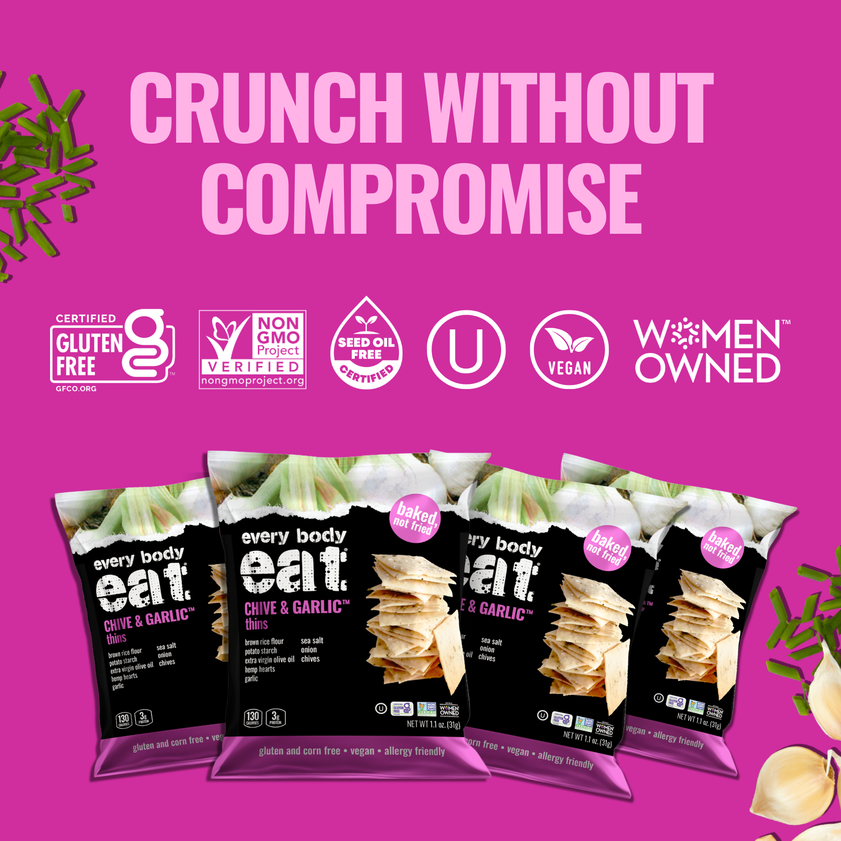 Every Body Eat® - Wholesale Crackers - Chive &amp; Garlic Snack Thins 1.1oz3