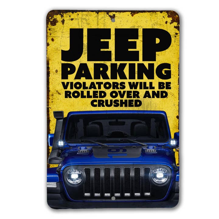 Jeep Parking Sign - Blue Jeep for wholesale by Real Cool Stickers & Stuff