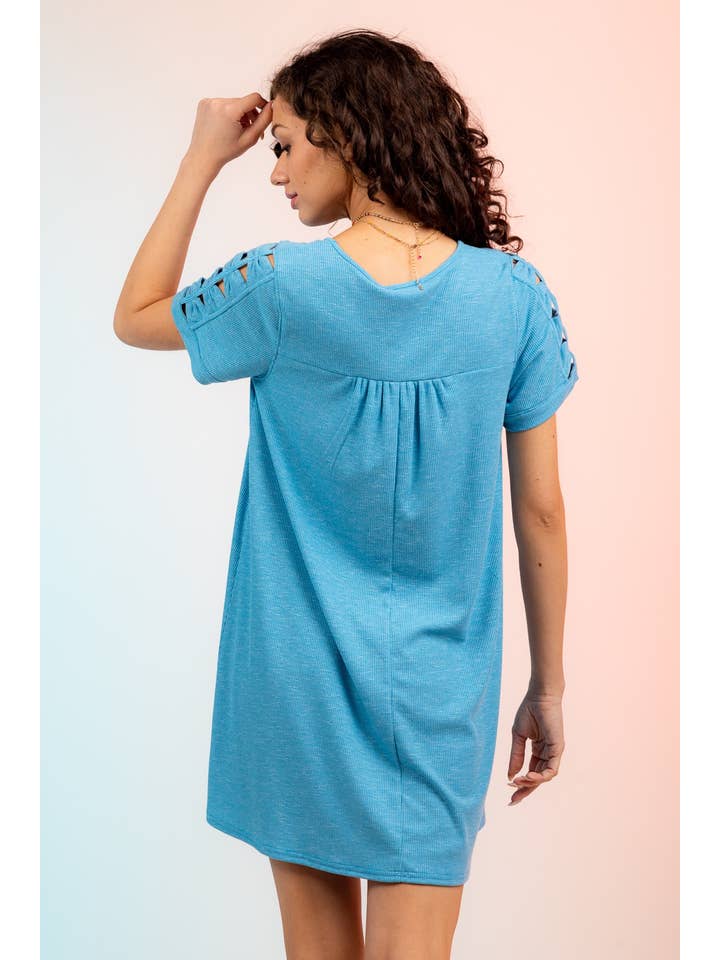 VERY J - Wholesale Dress - Women's - ND30836-Ruched Cutout Sleeve Tee Dress16