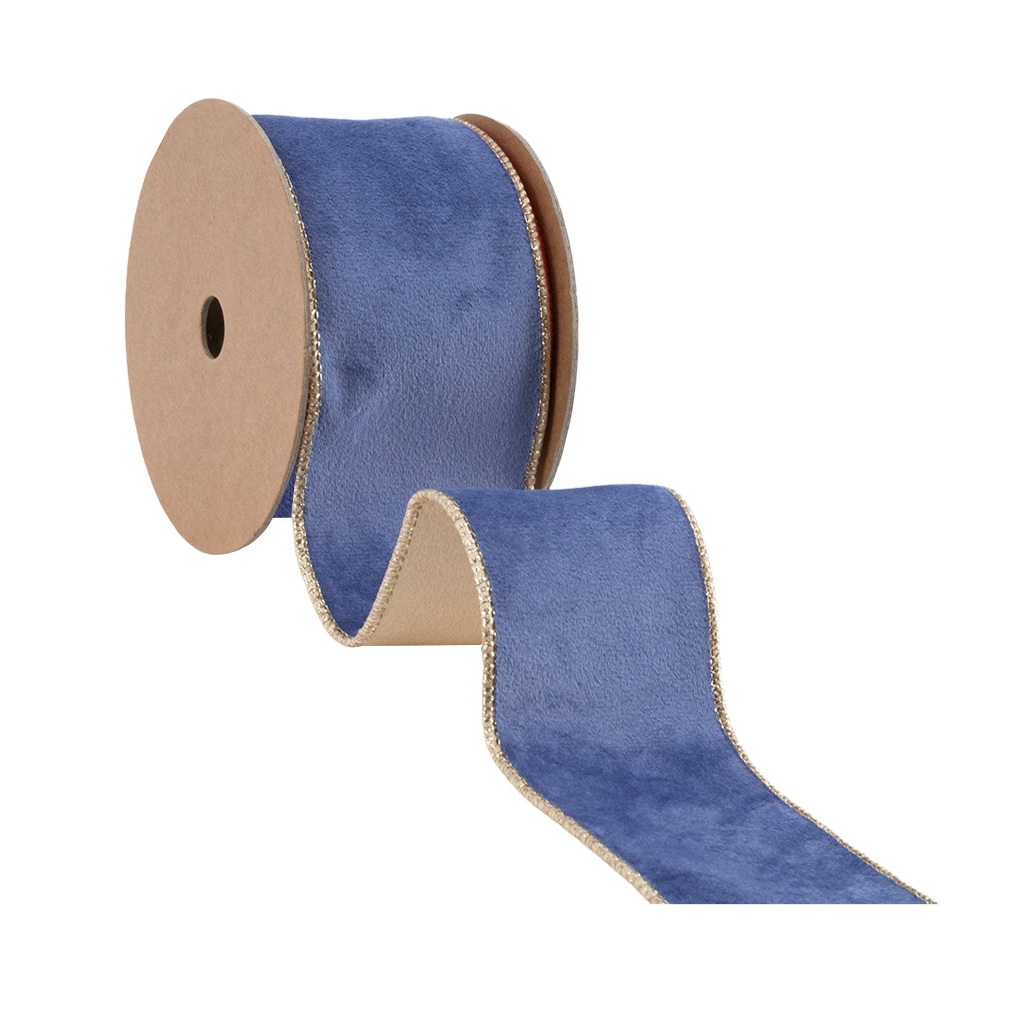 LA Ribbons Wholesale – wholesale Ribbon – Gift wrapping – 2 1/2" Reversible Classic Velvet Wired Ribbon | French Blue/Gold | 10 Yard Roll2