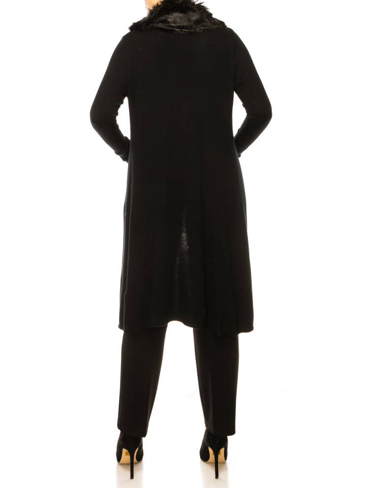 BLACK Sioni Faux-Fur Collar Long-Sleeve Cardigan Sweater for wholesale on Faire2