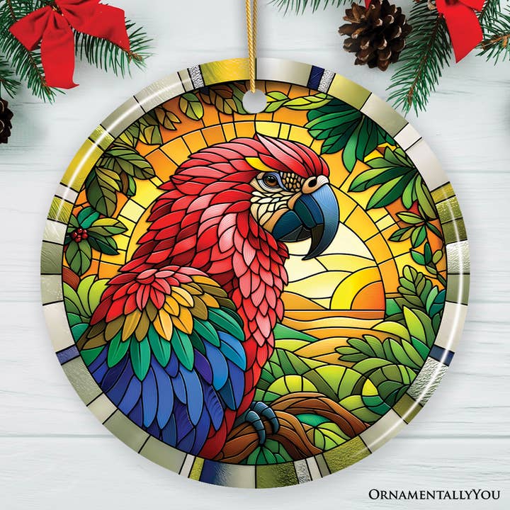 OrnamentallyYou - Wholesale Ornament - Adventure Parrot Stained Glass Style Ceramic Ornament