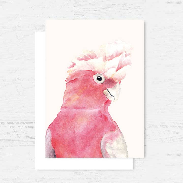 Carte de vœux Pink Galah Cockatoo pour la vente par Breezy Bird Studio
