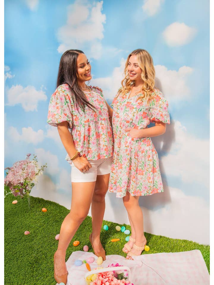 Floral Puff Sleeve Blouse, Watercolor Flowers for wholesale on Faire2